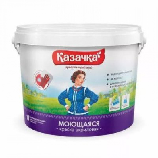 Большое фото товара - Краска ВД-АК МОЮЩАЯСЯ  д/стен и потолков 6,5кг КАЗАЧКА, 00000007943. Вариант №1